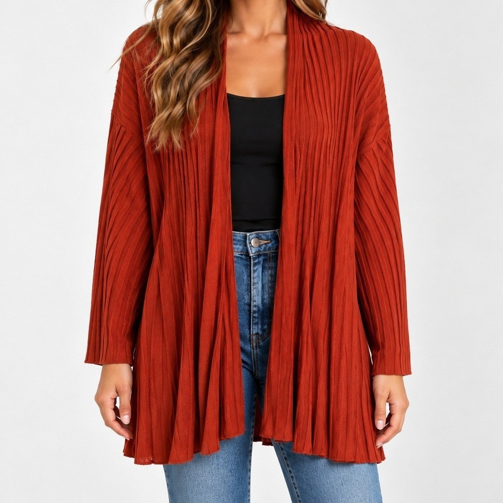 Eileen Fisher 100% Wool Pleated Cardigan Quiet Luxury Old Money Preppy Minimal